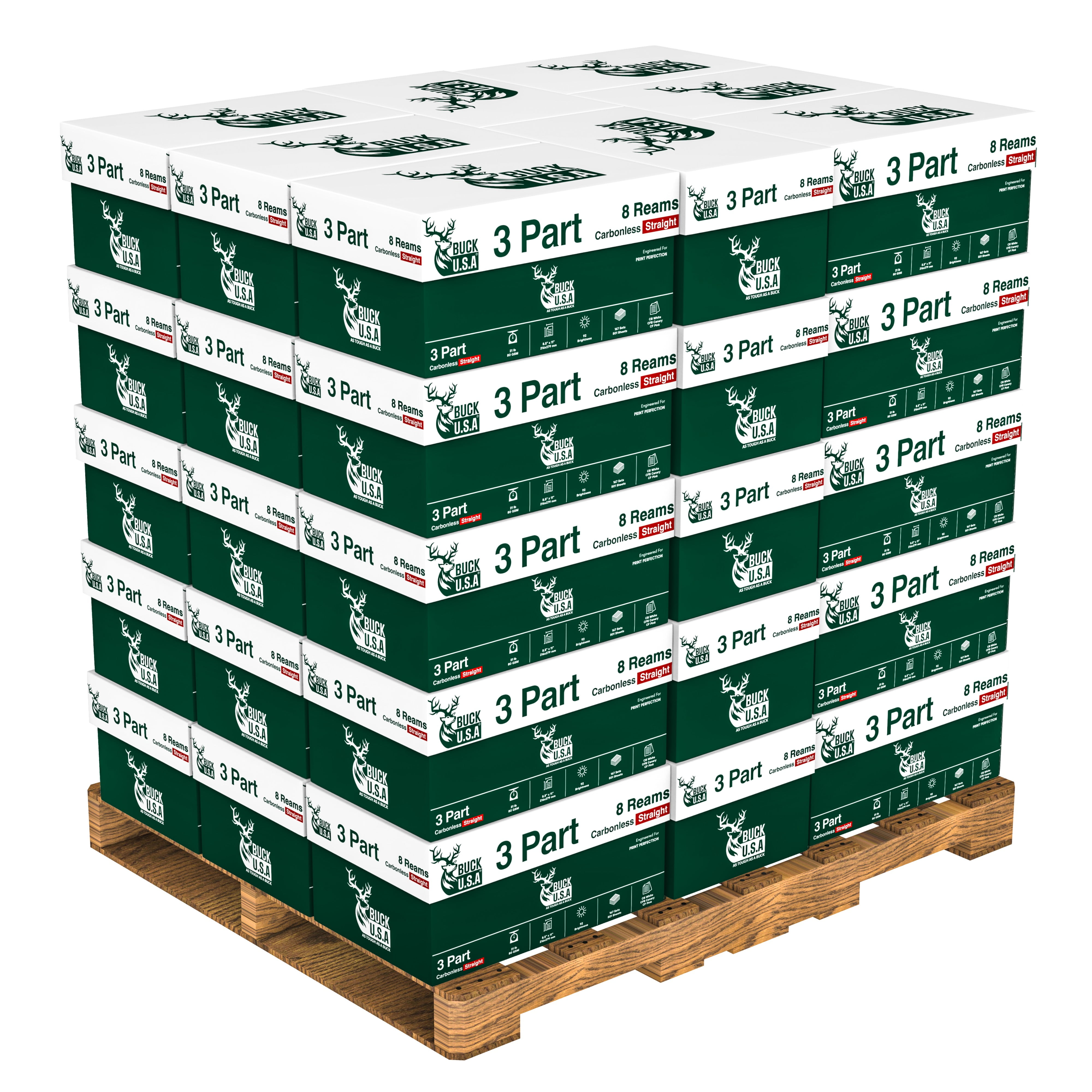 Buck 3 Part Straight Digital Carbonless NCR Paper, 8.5"x11" Collated Paper, Pallet, 320 Ream, 200400 Sheets, CB White/CFB Canary/CF Pink - Ideal for Laser & Digital Printers & Perfect for Duplicates