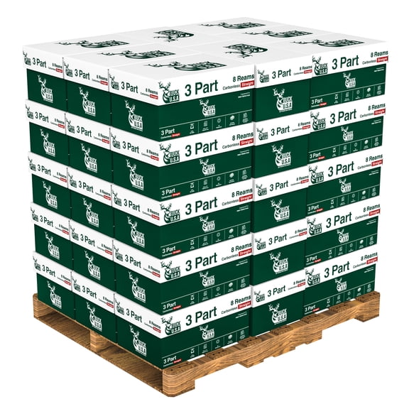Buck 3 Part Straight Digital Carbonless NCR Paper, 8.5"x11" Collated Paper, Pallet, 320 Ream, 200400 Sheets, CB White/CFB Canary/CF Pink - Ideal for Laser & Digital Printers & Perfect for Duplicates