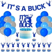 Buck Baby Shower Decorations for Boy, Deer Baby Shower Decorations Glitter Its A Buck Banner Cake Topper Buck Deer Cupcake Topper, Blue Latex Balloons for Baby Boy Deer Theme Baby Shower Decorations