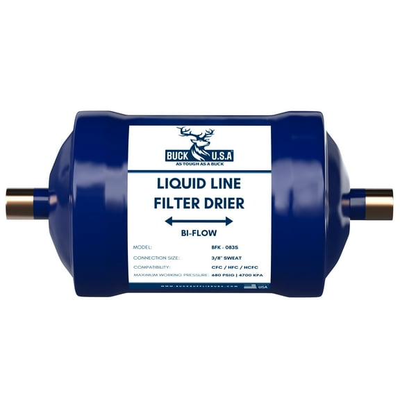 Buck Bi-Flow Refrigerant Liquid Line Filter Drier 3/8" ODF Sweat BFK-083S - Compatible with CFC, HCFC, HFC - Ideal for Heat Pump & Straight Cool Air Conditioners (1-5 Tons)