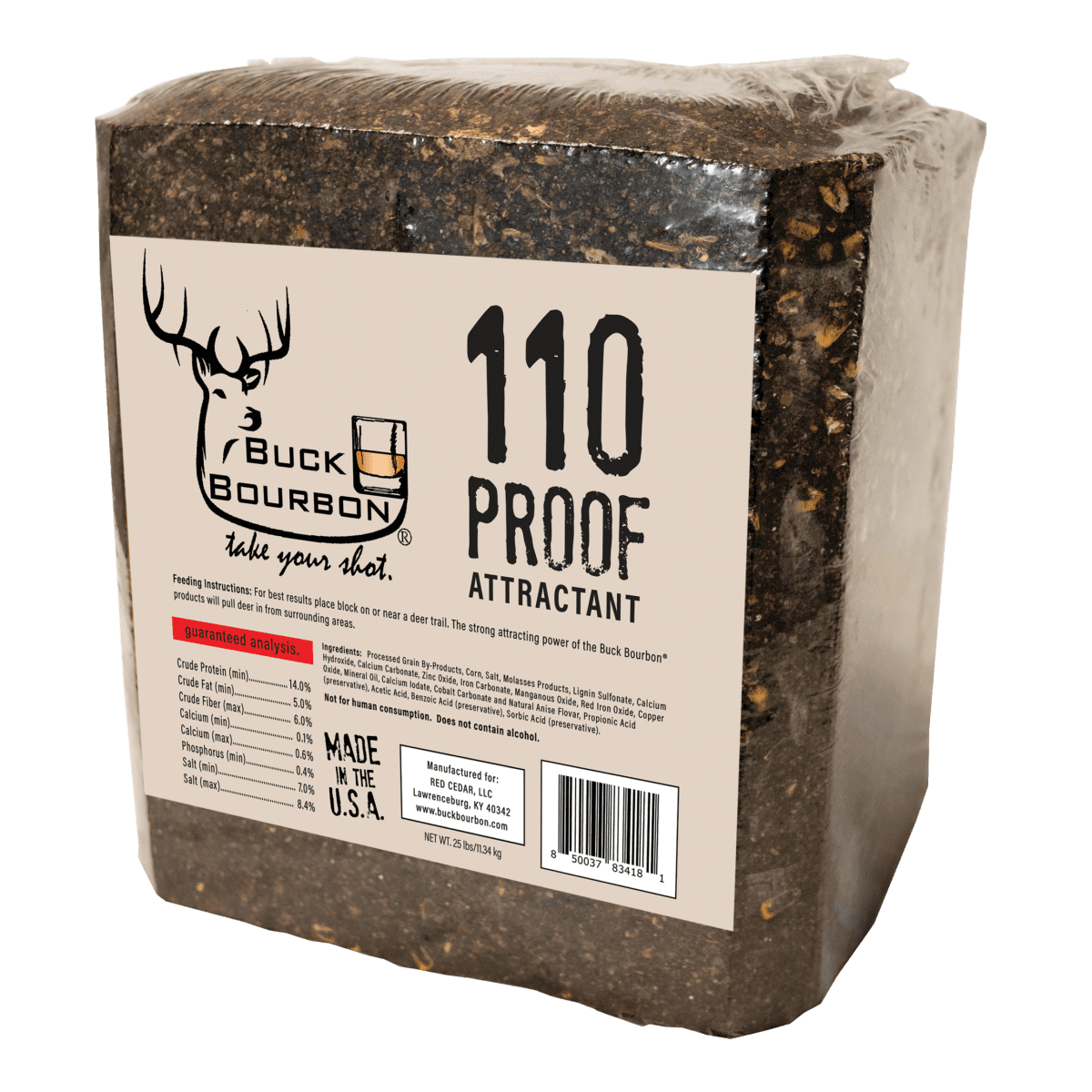 Buck Bourbon Brand - 110 Proof Deer Attractant Block - 25 Pounds- New