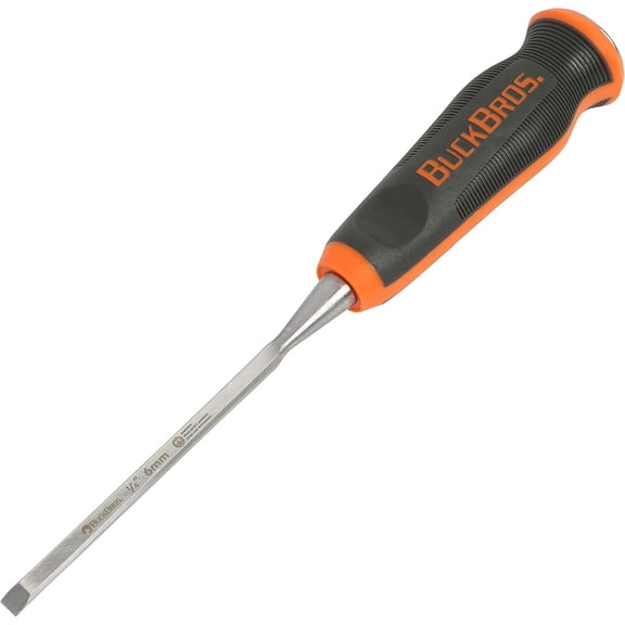 Buck Brothers 74711 Wood Chisel 1/4 Inch, For Trim, Carving, and Detail Work, Comfort Grip Handle, Resharpenable High Carbon Steel Blade, Mallet-Safe Design for Carpentry and Wood Working