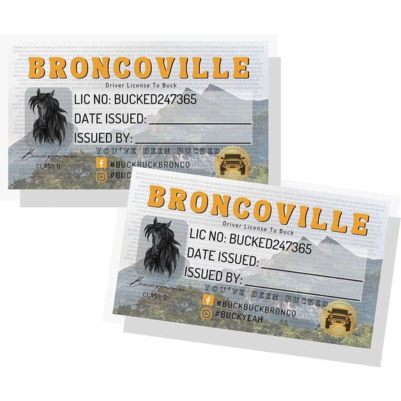 Buck Buck Bronco Youve Been Bucked Cards Tags 50 pack Horse Drivers License Broncoville Mountains add to Rubber Horse Ducks Car Game Figurines #BuckBuckBronco