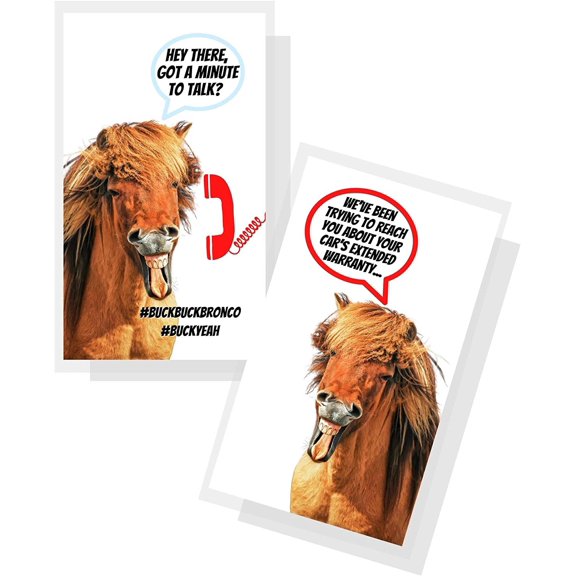 Buck Buck Bronco Youve Been Bucked Tags 50 pk Funny Weve Been Trying To Reach You Extended Warranty, BuckBuckBronco #BuckYeah Game Attach Cards to Rubber Horse Duck Figurines 2x3.5