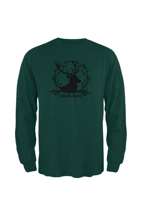Buck Deer I Like Big Racks Funny Pun Mens Long Sleeve T Shirt Forest Green 2XL