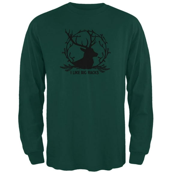 Buck Deer I Like Big Racks Funny Pun Mens Long Sleeve T Shirt Forest Green X-LG