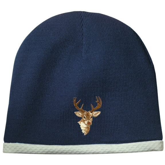 Buck Deer Patch Performance Beanie Hat - True Navy