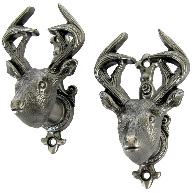 2 Wall Mount Deer Pewter Head Weapon Hooks 2 Wall Mount Deer Pewter Head Weapon Hooks