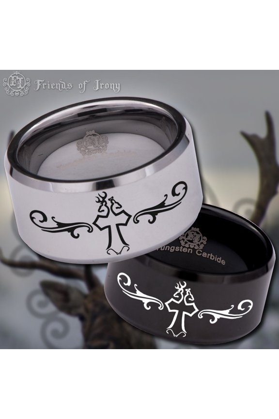 Buck Doe Cross Fish Hook Tungsten Carbide Ring