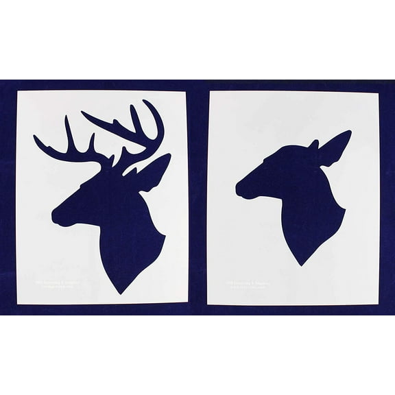 Buck-Doe Deer Head Stencils S-Mylar 2 Piece-14 Mil Large - Painting /Crafts/ Templates