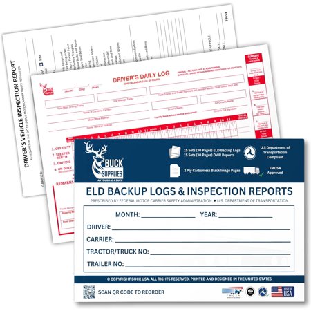 Buck ELD Backup Driver Log Book with Detailed Driver Vehicle Inspection Report & Daily Recap - 2-Ply Carbonless, 5.5" x 8.5", 15 Sets of Forms Per Book, FMCSA Compliant with Easy Tear-Out