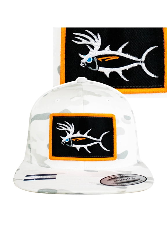 "Buck-Eye Patch" Unisex Flatbill White Snapback Hat
