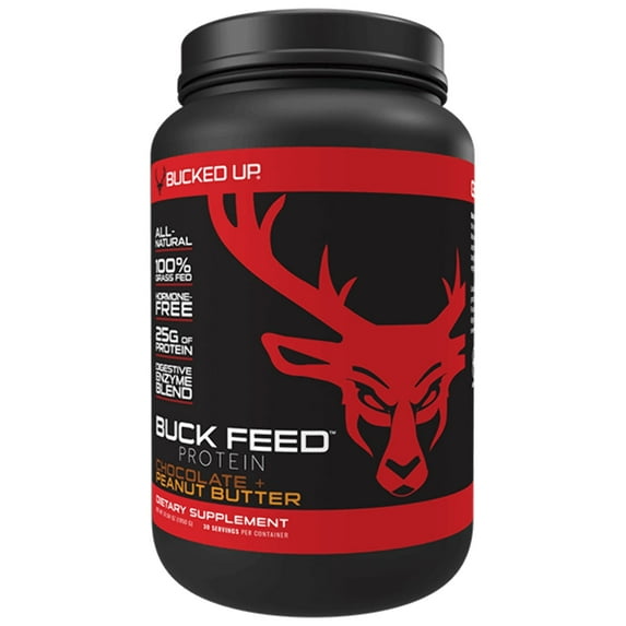 Bucked Up Buck Feed All Natural Chocolate Peanut Butter Whey Protein Powder, 25g of Protein, 30 servings
