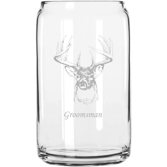 Buck Groomsman Wedding Buck Etched 16oz Libbey Can Glass