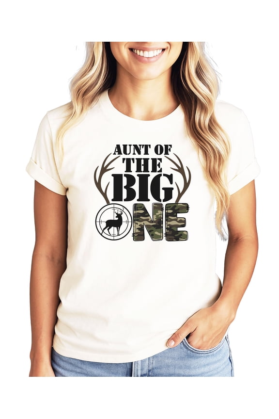 Buck Hunting Aunt of the Big One 1st Birthday Matching Family Party Tee -Sold Individually Natural Shirt Adult 2XL
