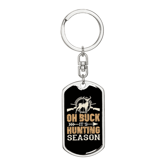 Buck Hunting Season Dog Tag Keychain Stainless Steel Silver Tone or Gold Tone