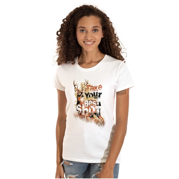 Buck Hunting Take Your Best Shot Womens Slim Fit Graphic Tee Brisco Brands X
