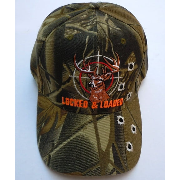 Buck In Sight LOCKED & LOADED with Bullet Holes Baseball Hat (Camouflage)