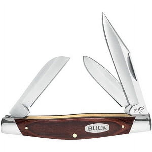 Buck Knives 0371BRS Stockman 2.875" Plain Blade, Clip Point, Spey, Sheepsfoot, Wood Grain Handle