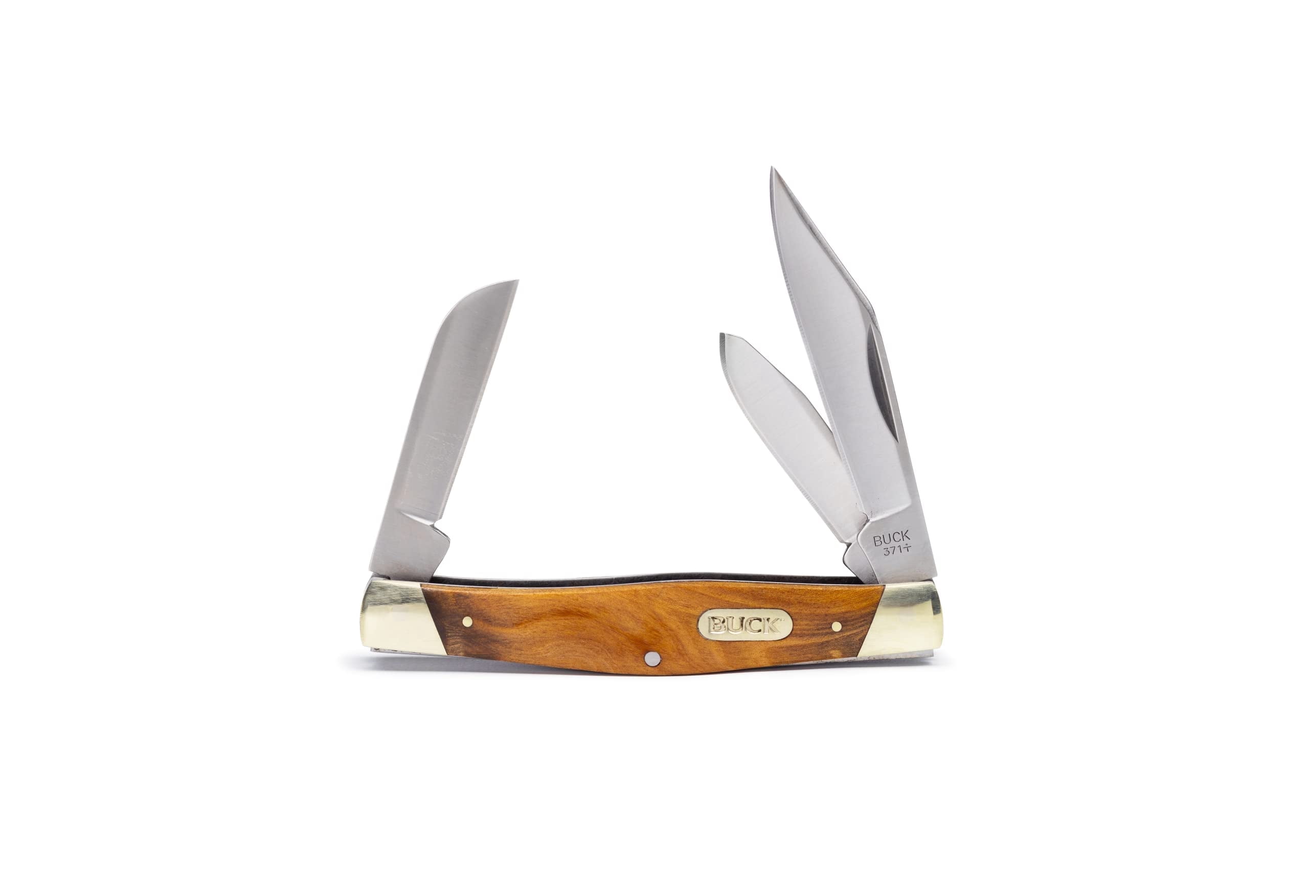 Buck Knives 371 Stockman Folding Pocket Knife, 3-Blade, Burlwood Handle, 3.1 oz