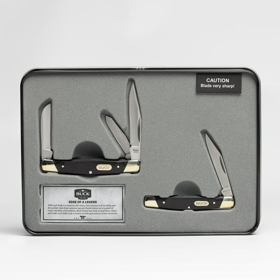 Buck Knives 373 Trio and 379 Solo 2-Knife Combo Tin, Multiple Blades, Black, Holiday 2022