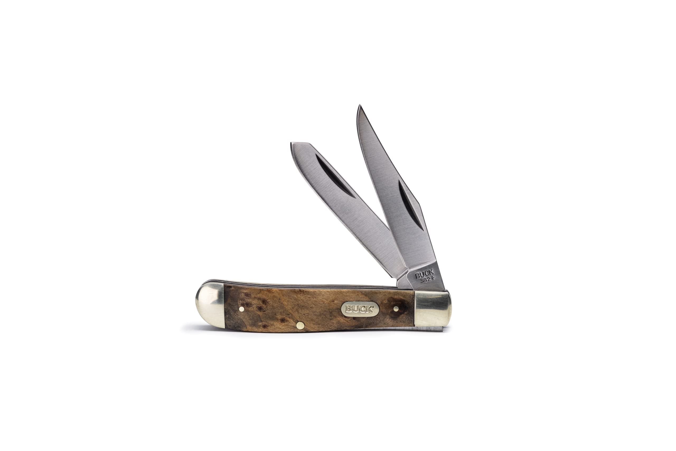 Buck Knives 382 Trapper Folding Pocket Knife, 2-Blade, Burlwood Handle, 2.6 oz