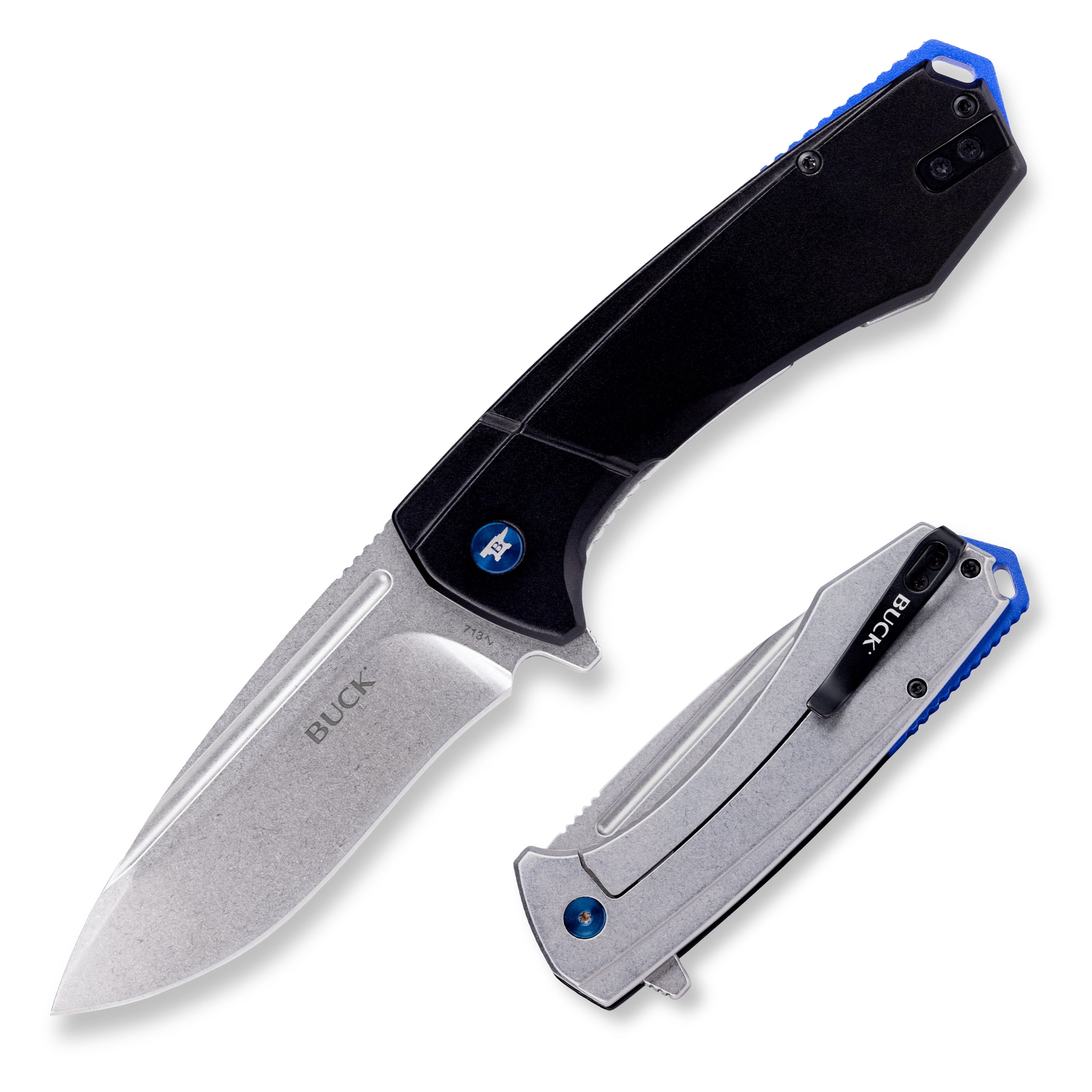 Buck Knives 713 Ruckus Folding Pocket Knife, EDC Knife, 3.5” Drop Point Blade, Black/Blue, 5.35 oz