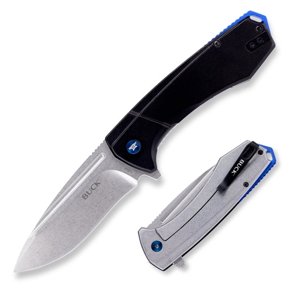 Buck Knives 713 Ruckus Folding Pocket Knife, EDC Knife, 3.5 Drop Point Blade, Black/Blue, 5.35 oz