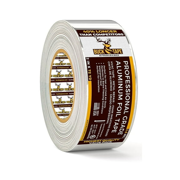 Buck Professional Grade Aluminum Foil Tape - 2 Inch x 216ft (72 yd) - Ideal for HVAC, Metal Repair & Insulation - Heat Resistant & Waterproof - Perfect for Sealing Ductwork & Vents