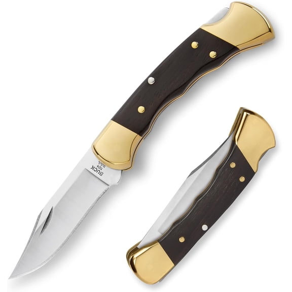 Buck Knives 112 Ranger Hunting Knife with Grooves, 3" Folding Knife Blade, Ebony Handle, 5.6 oz