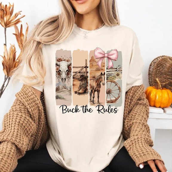 Buck Rules Witty Western Brushstroke Cowboy T-Shirt All Size S-3XL