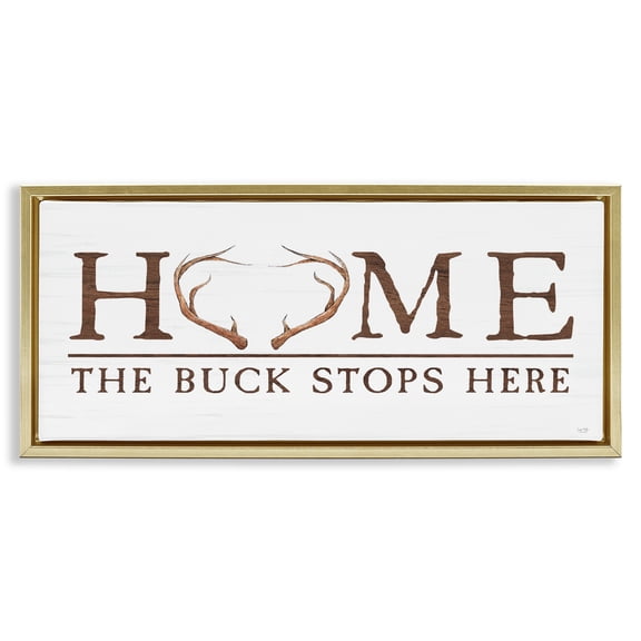 Stupell Industries Buck Stops Here Typography Gold Framed Floater Canvas Wall Art, design by Lux + Me Designs, 14 x 31