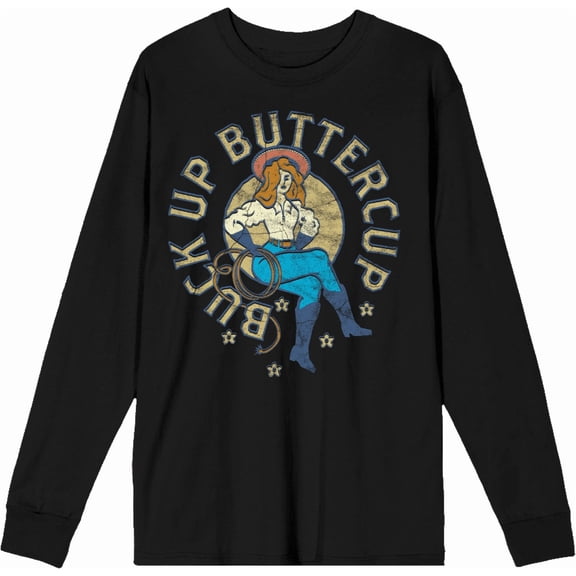 Buck Up Buttercup Adult Black Crew Neck Long Sleee Tee-XL