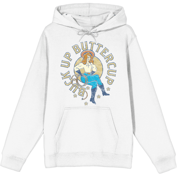 Buck Up Buttercup Adult White Long Sleeve Hoodie-Small