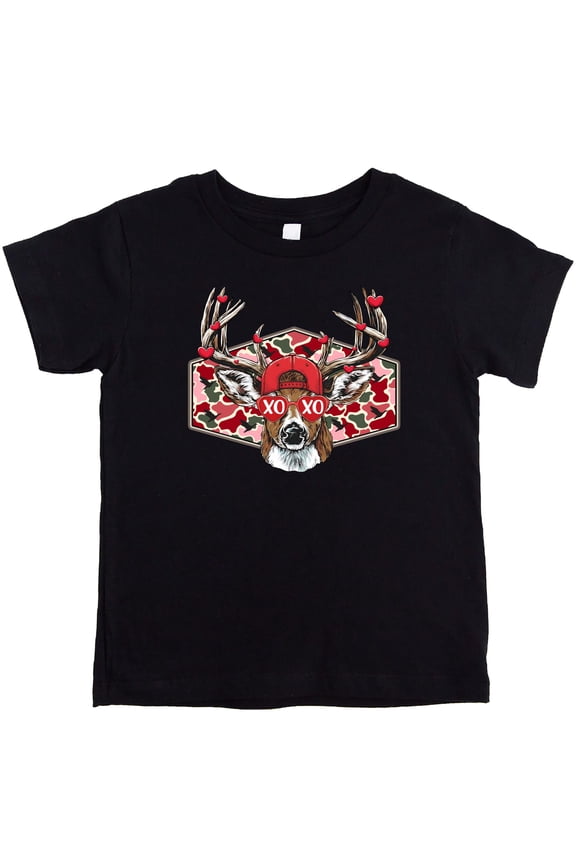 Buck Valentine's Day Unisex Shirt for Adults & Kids Funny Valentine Camo Graphic Tee Black Shirt 12 Months