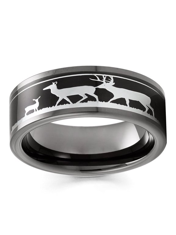 Buck Wedding Ring,8mm Wedding Ring,Black Tungsten Wedding Ring,Anniversary Ring,Engagement