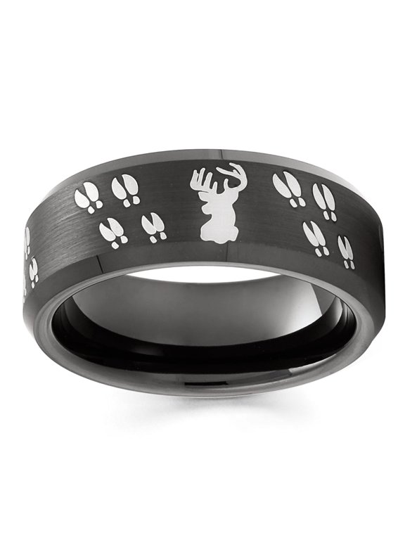 Buck Wedding Ring,Deer Wedding Ring,Hunters Wedding Band,Tungsten Carbide Ring,Engagement Ring,Black