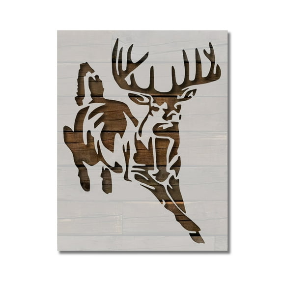 Buck White-Tailed Deer Hunting Stencil Template Reusable 8.5 x 11 for Painting on Walls, Wood, Etc. By Stencilville