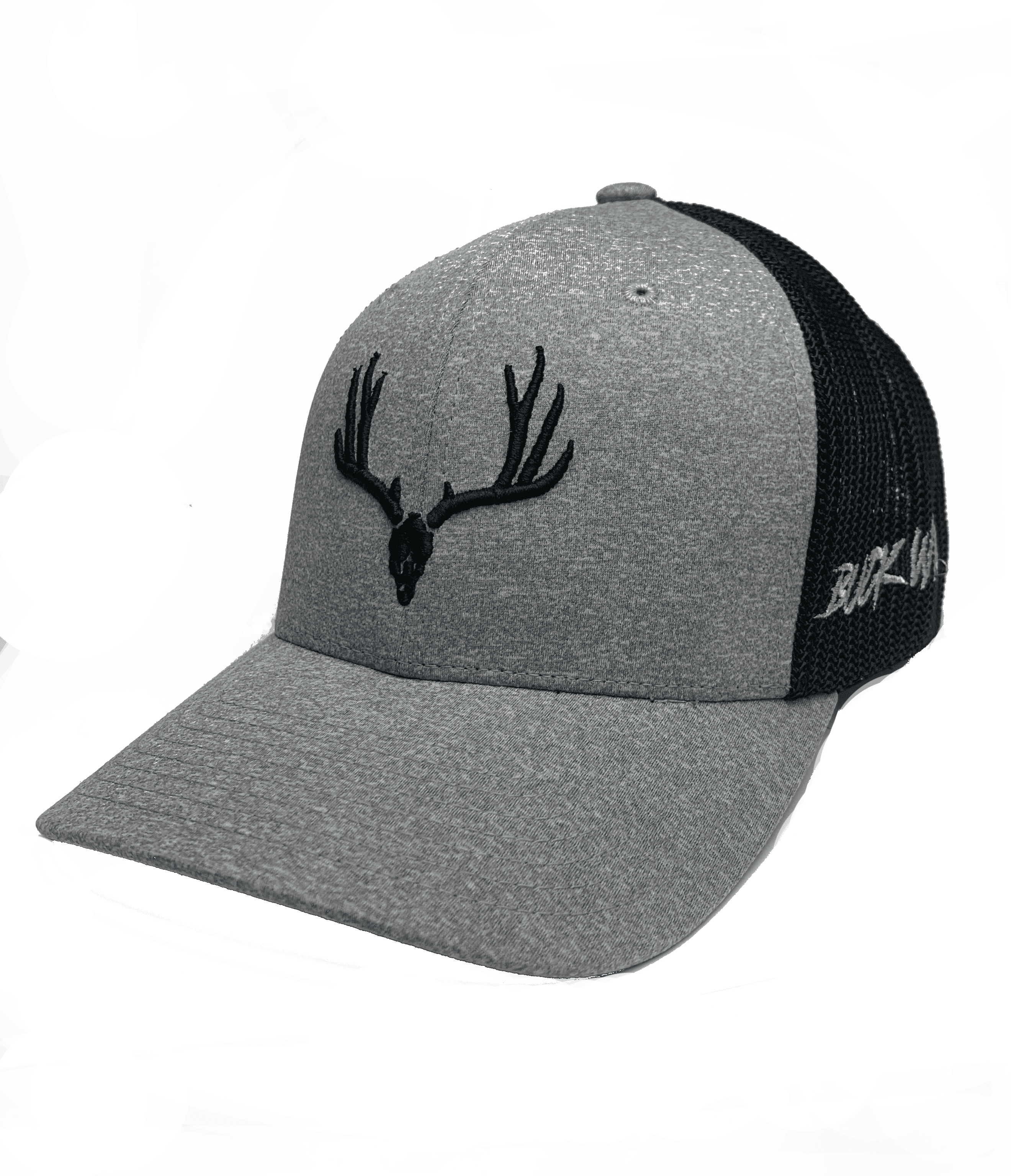 Buck Wild Charcoal Gray Hat With Black or Red Logo OSFA Flex Fit Hat