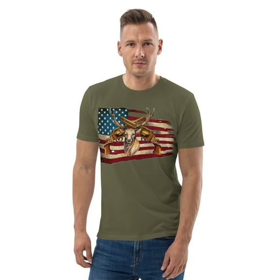 Buck revolver Unisex organic cotton t-shirt (Khaki, M)
