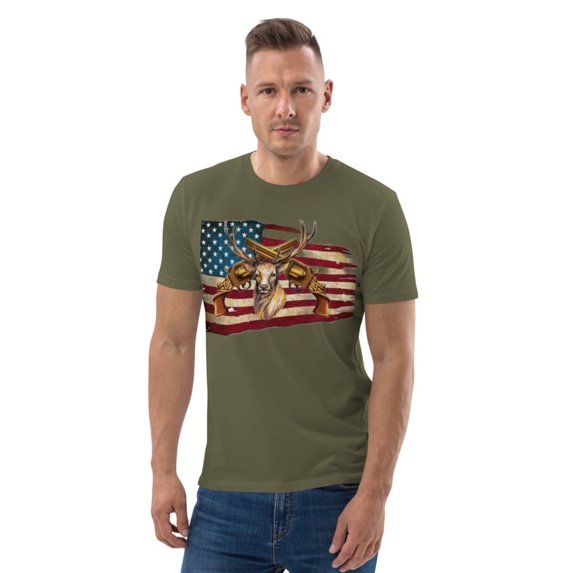 Buck revolver Unisex organic cotton t-shirt (Khaki, M)