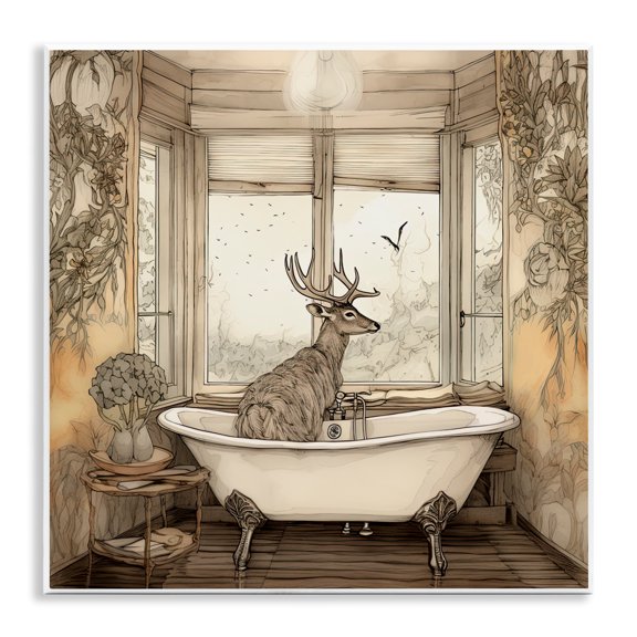 Stupell Industries Buck with Antlers Bath Time Wall Plaque Art, design by Sasha