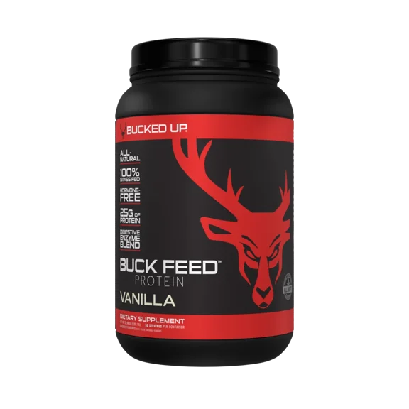 Bucked Up Buck Feed All Natural Vanilla Whey Protein Powder, 25g of Protein, 30 servings