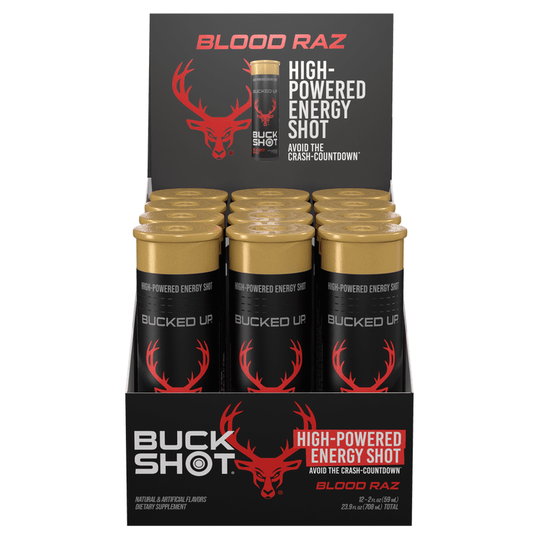 Bucked Up Buck Shot Energy Shot, Blood Raz, 2 fl oz Bottles, 12 Pack - Walmart.com Bucked Up Buck Shot Energy Shot, Blood Raz, 2 fl oz Bottles, 12 Pack - Walmart.com
