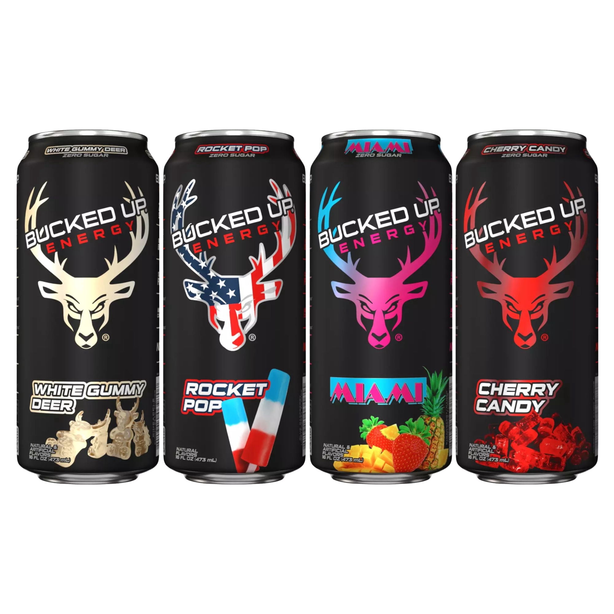 Bucked Up Energy Drink 4‑Flavor Sampler Pack, 4 Cans, Zero Sugar