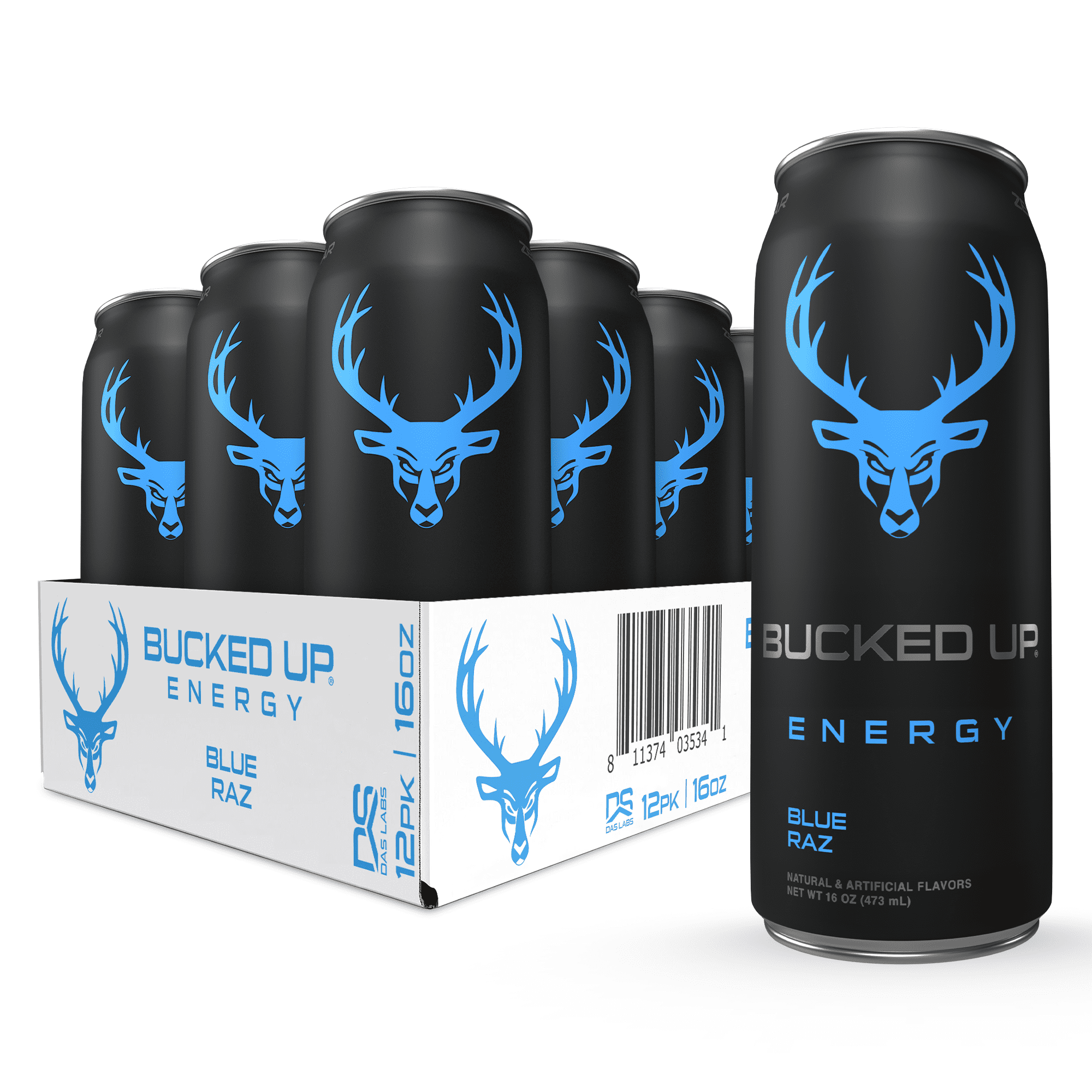 Bucked Up Energy Drink, Blue Raz, 12 Cans, 16 oz, 300 mg Caffeine