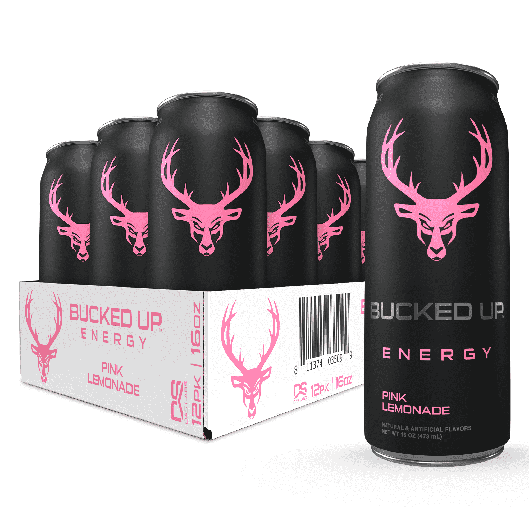 Bucked Up Energy Drink, Pink Lemonade, 12 Cans, 16 fl oz, 300mg Caffeine