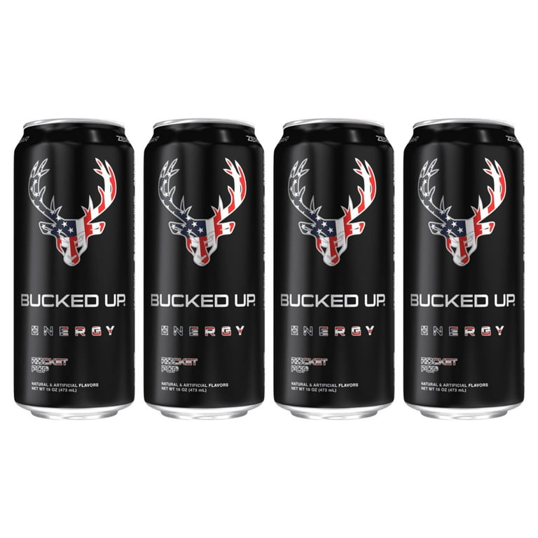 4 pack) Bucked Up Energy Drink, Rocket Pop, 300mg Caffeine, 16 fl
