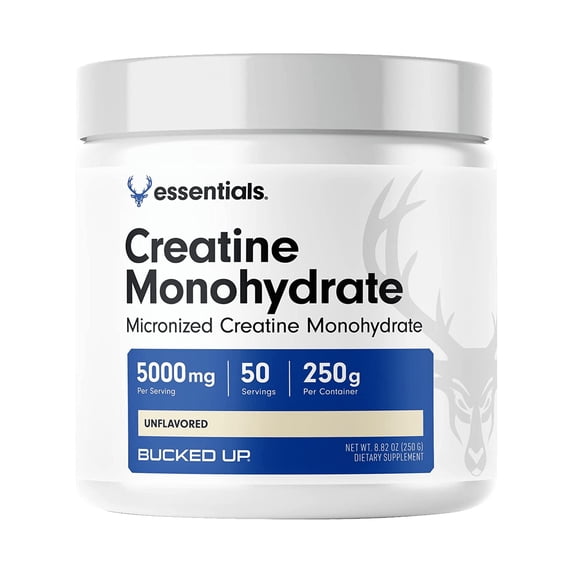 Bucked Up Essentials Creatine Monohydrate, Enhances Muscle Performance, Unflavored, 50 Servings