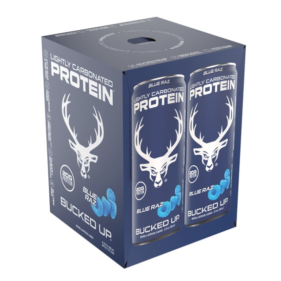 Bucked Up Lightly Carbonated Blue Raz Protein 12 fl oz 4 Pack